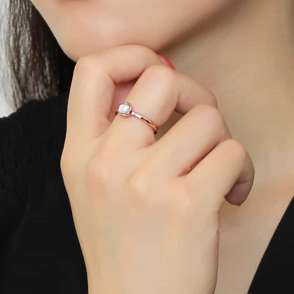 Brass Rose Gold Moonstone Bezel Ring | The Stainless Jewelry view 10