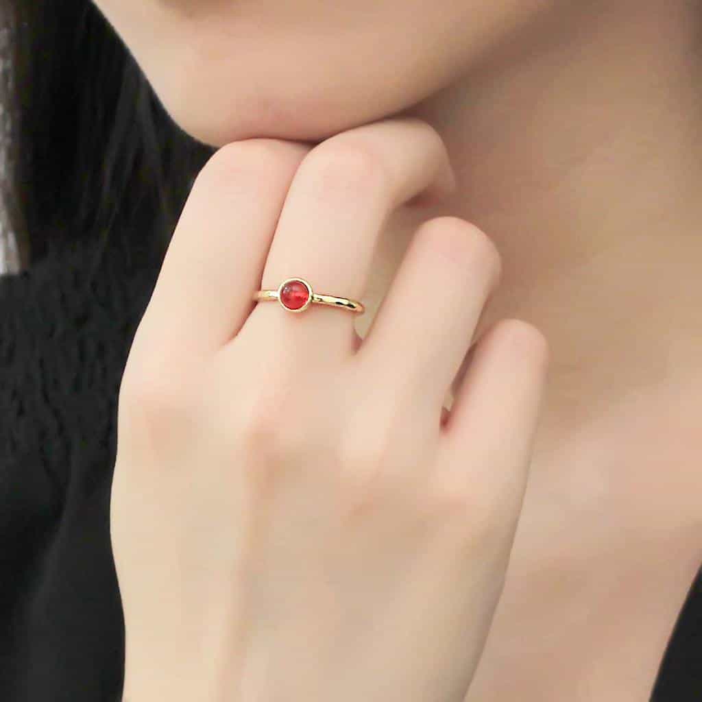 Brass Gold Red Cabochon Solitaire Ring | The Stainless Jewelry view 5
