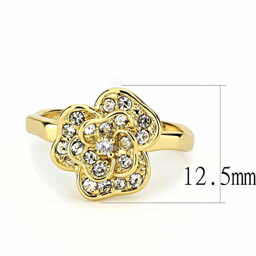 Brass Gold CZ Camellia Flower Ring | The Stainless Jewelry view 2