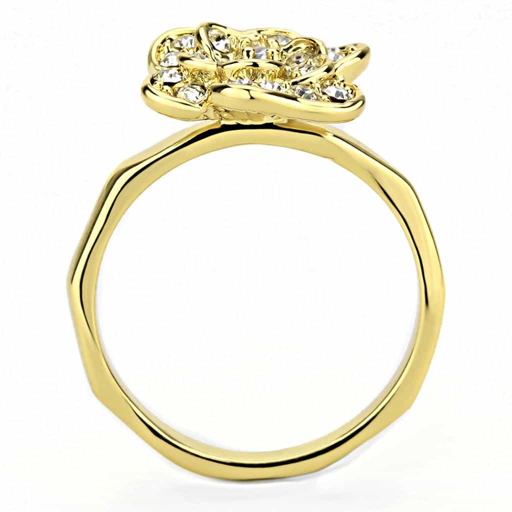 Brass Gold CZ Camellia Flower Ring | The Stainless Jewelry view 3