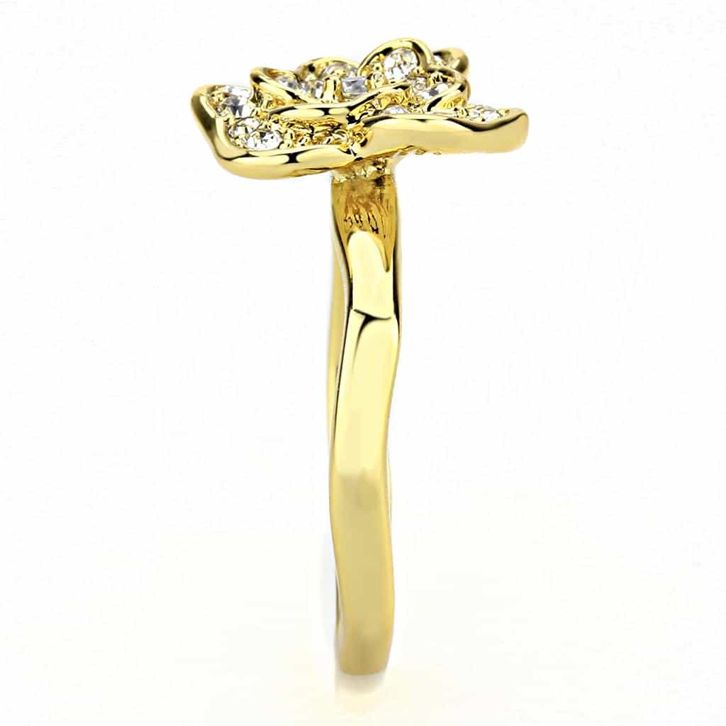 Brass Gold CZ Camellia Flower Ring | The Stainless Jewelry view 4