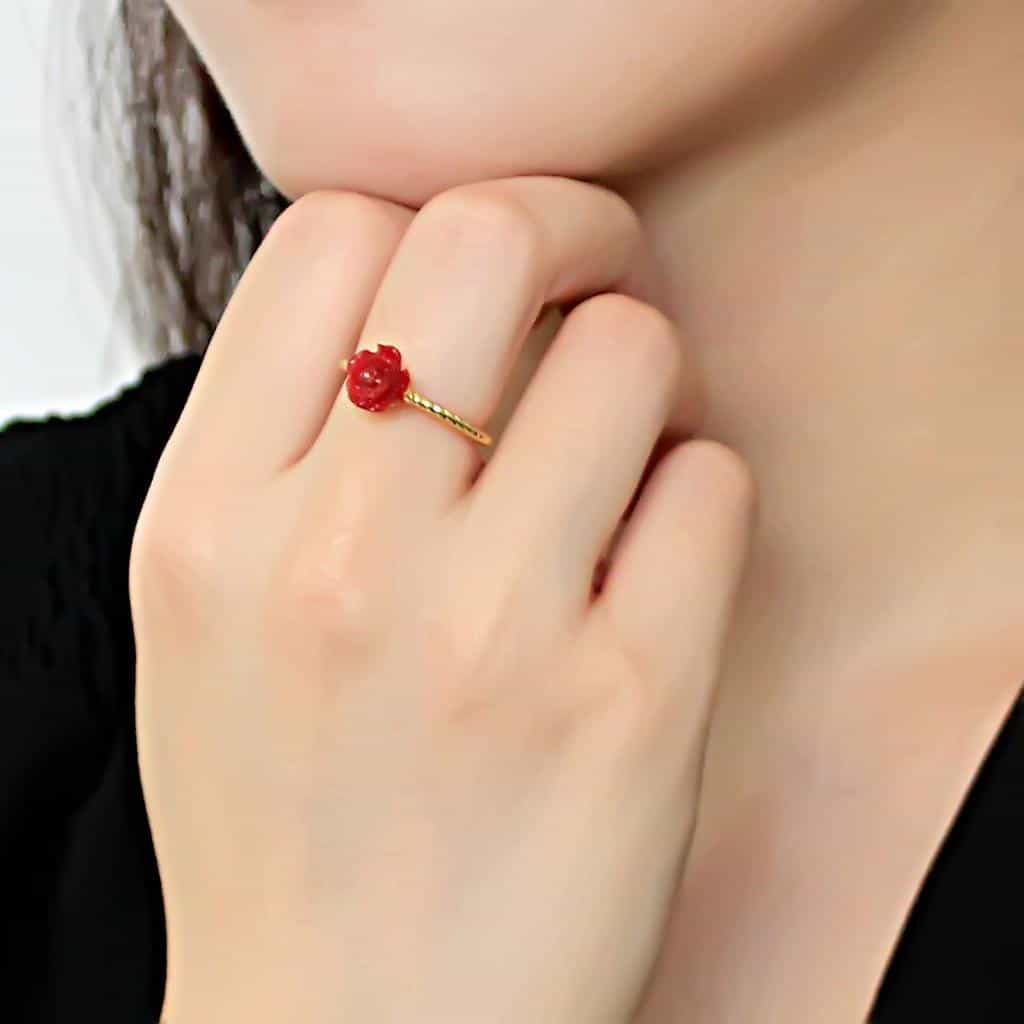 Brass Gold Red Rose Twisted Rope Ring | The Stainless Jewelry view 5