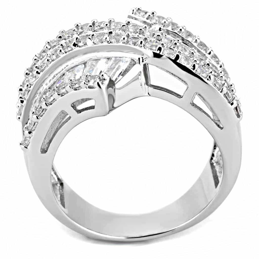 Brass CZ Baguette Crown Crossover Wide Ring view 8