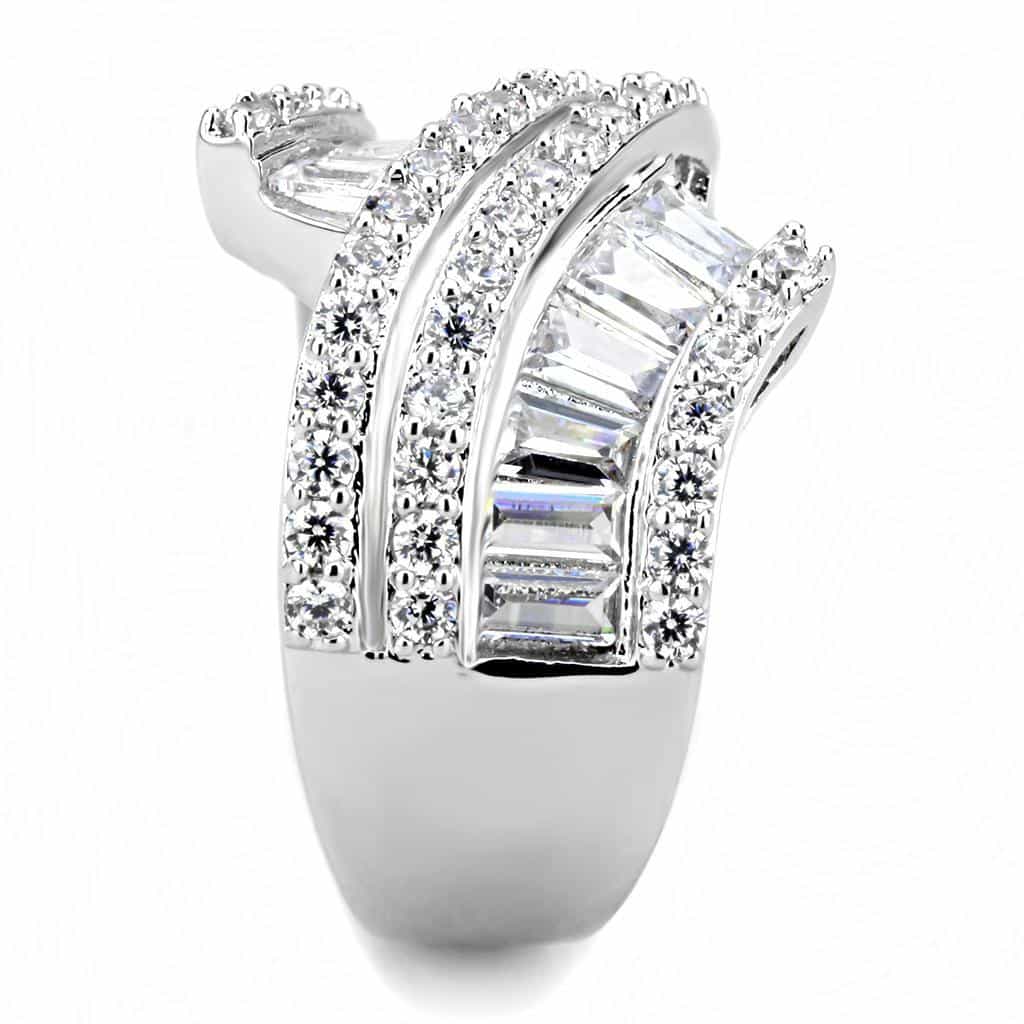 Brass CZ Baguette Crown Crossover Wide Ring view 4