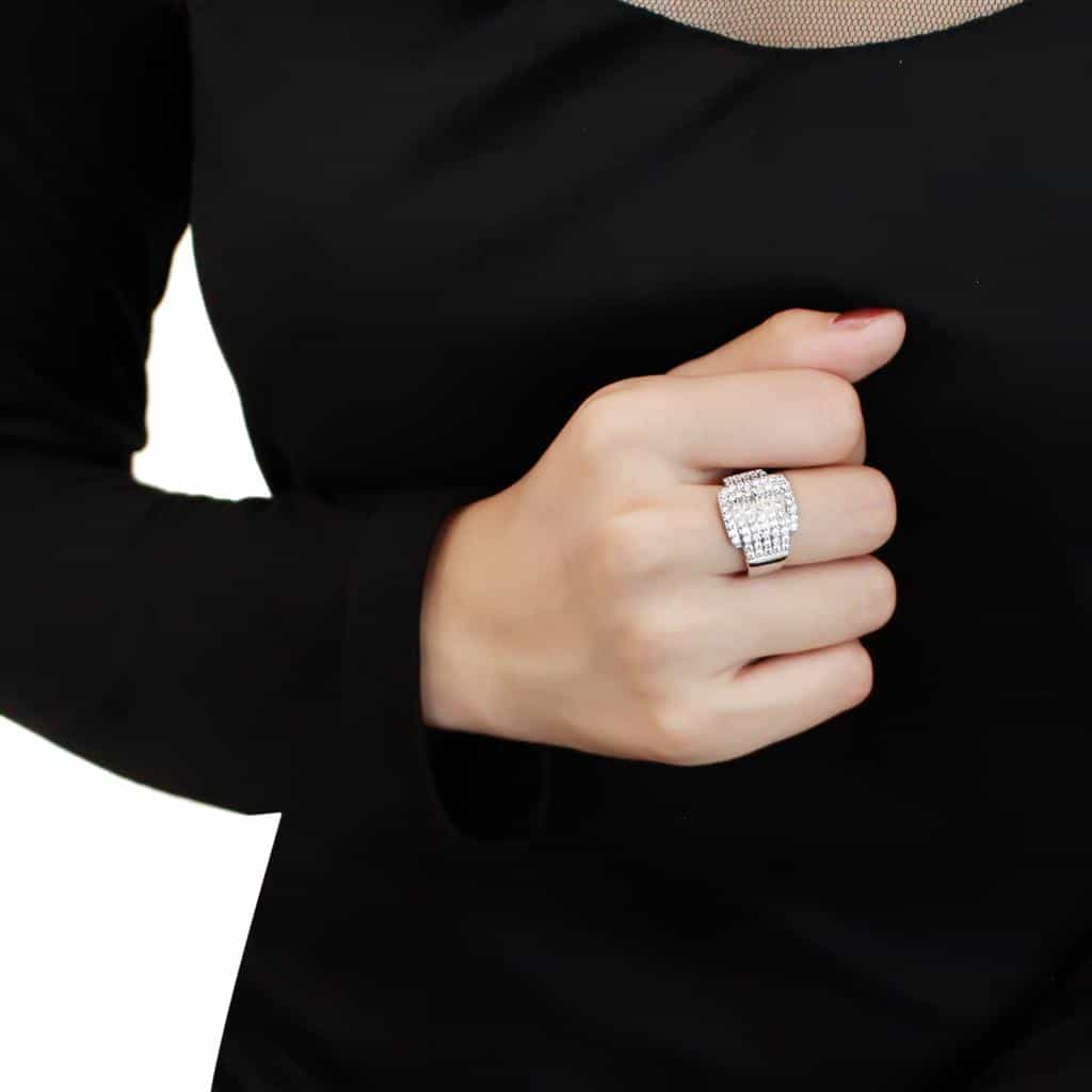 Brass CZ Pavé Tiered Pyramid Wide Ring | The Stainless Jewelry view 10
