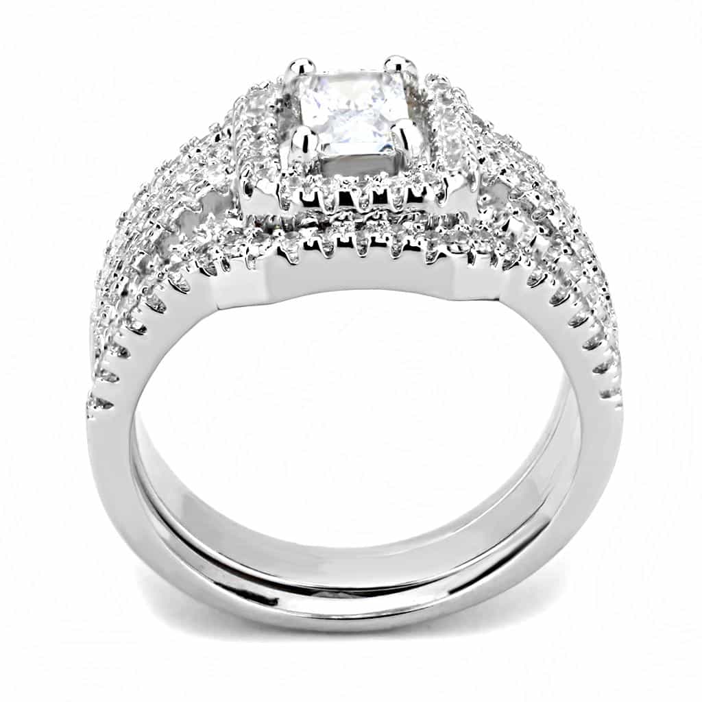 Brass CZ Princess-Cut Halo Split Shank Bridal Ring view 8