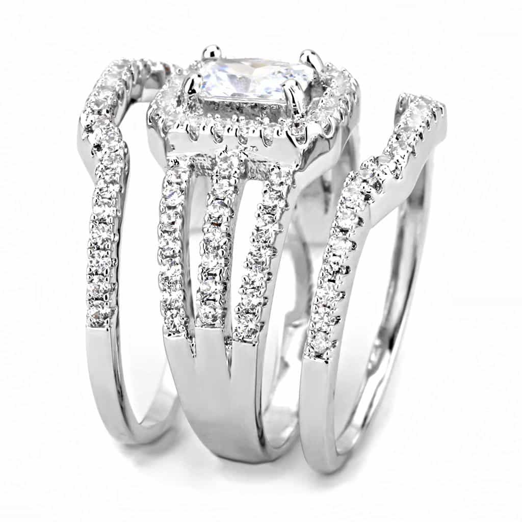 Brass CZ Princess-Cut Halo Split Shank Bridal Ring view 9