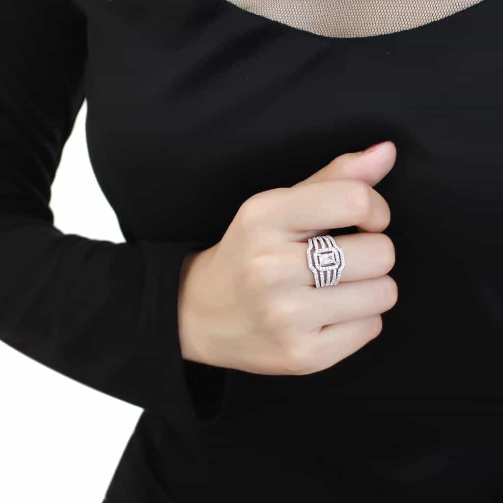 Brass CZ Princess-Cut Halo Split Shank Bridal Ring view 5
