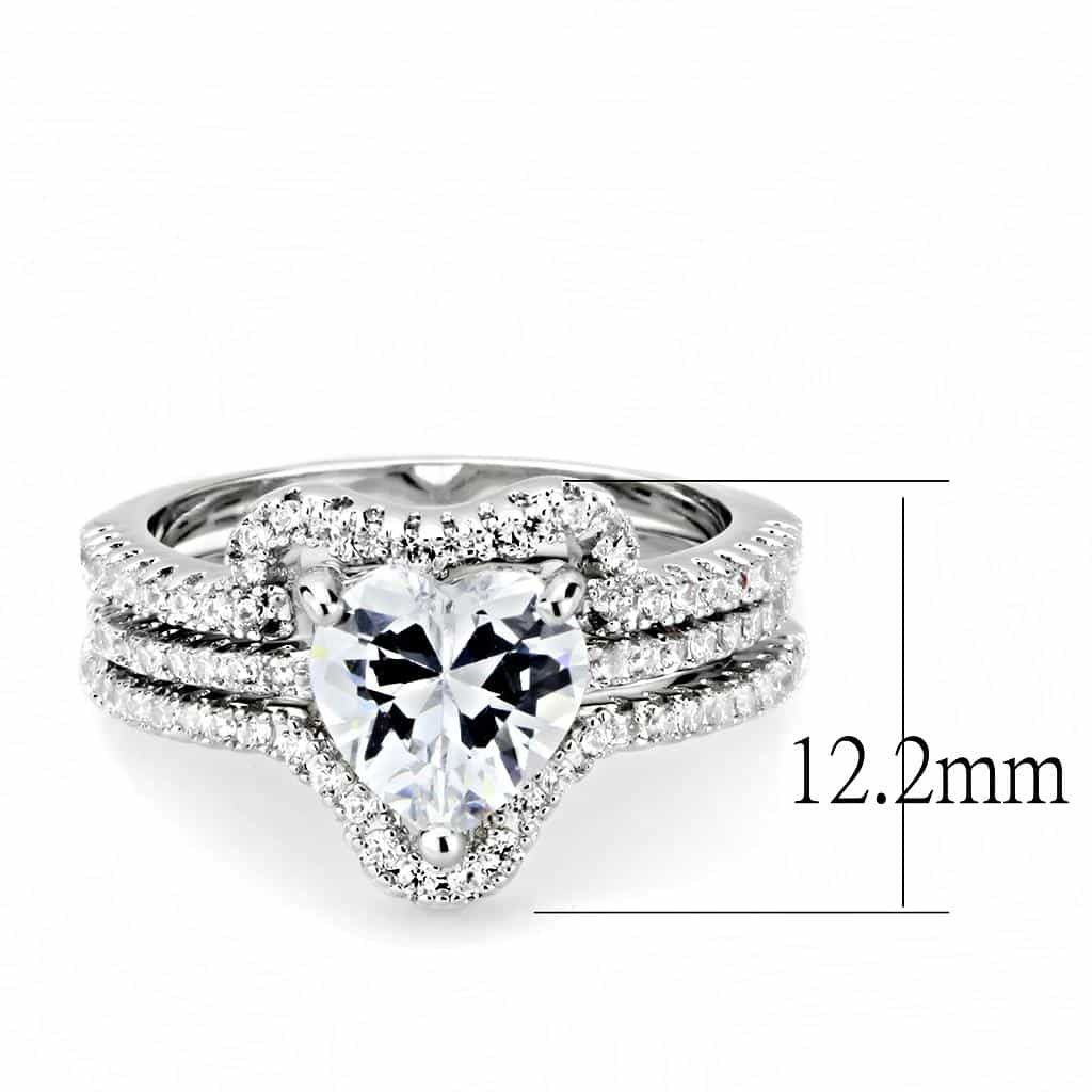 Brass CZ Heart Halo Split Shank Bridal Ring view 7