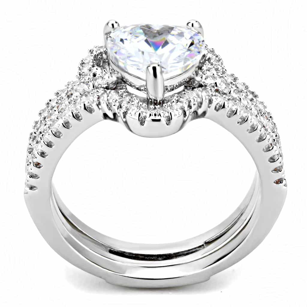 Brass CZ Heart Halo Split Shank Bridal Ring view 8