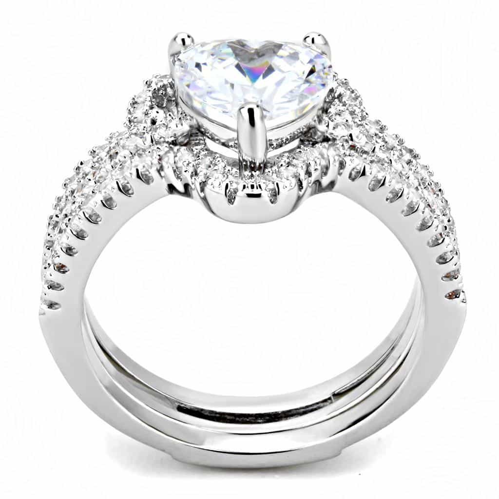 Brass CZ Heart Halo Split Shank Bridal Ring view 3