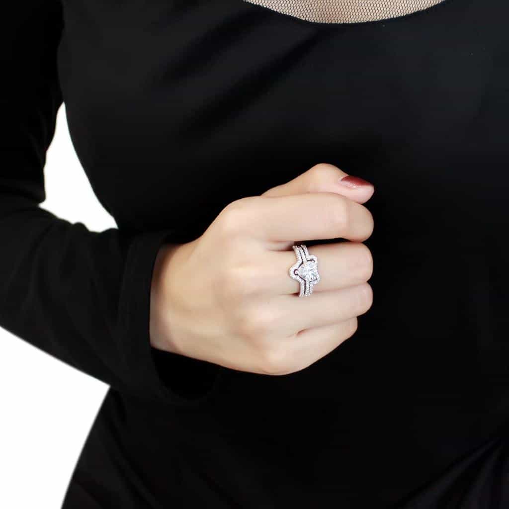 Brass CZ Heart Halo Split Shank Bridal Ring view 10