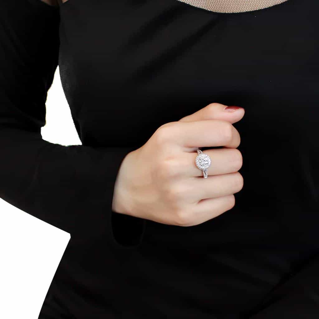 Brass CZ Round Double Halo Split Shank Ring 3W1506 view 5