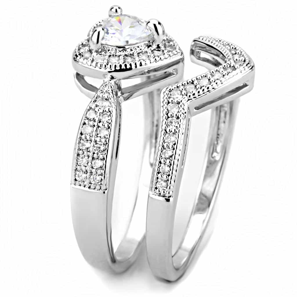 Brass CZ Round Halo Chevron Pavé Bridal Ring view 9