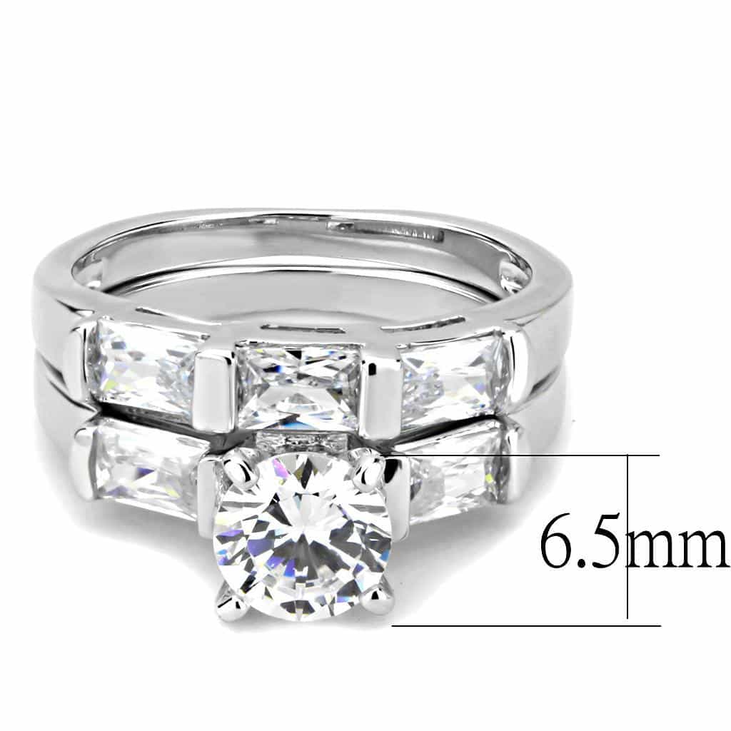 Brass CZ Princess Round Three-Stone Bridal Ring view 2