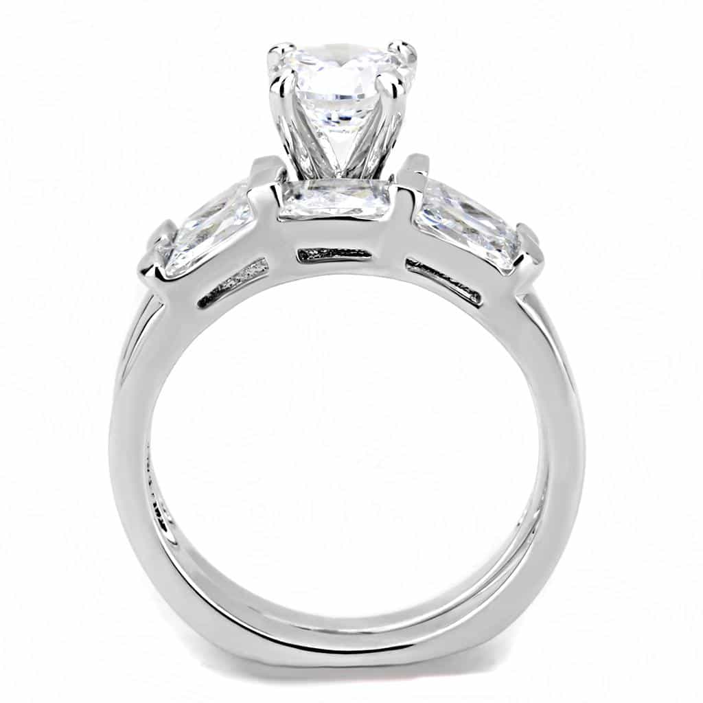 Brass CZ Princess Round Three-Stone Bridal Ring view 8