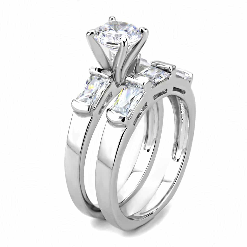 Brass CZ Princess Round Three-Stone Bridal Ring view 9