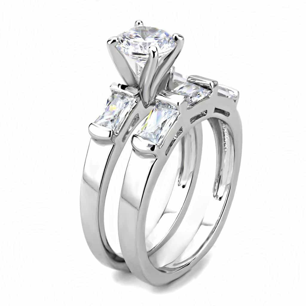 Brass CZ Princess Round Three-Stone Bridal Ring view 4