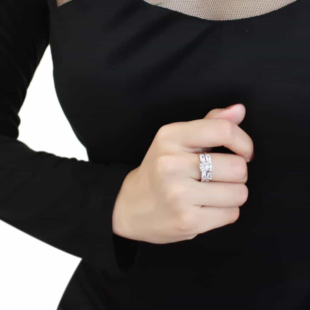 Brass CZ Princess Round Three-Stone Bridal Ring view 5