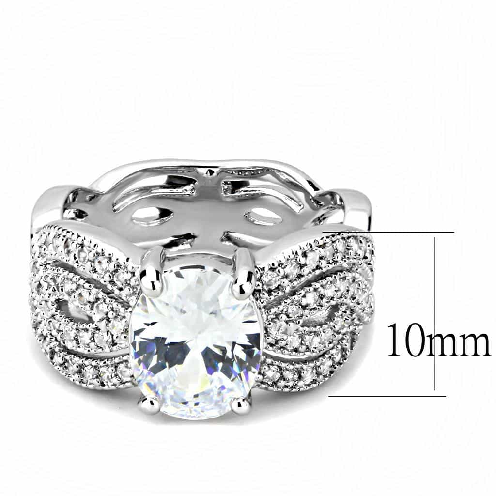Brass CZ Round Solitaire Pavé Buckle Wide Ring view 2