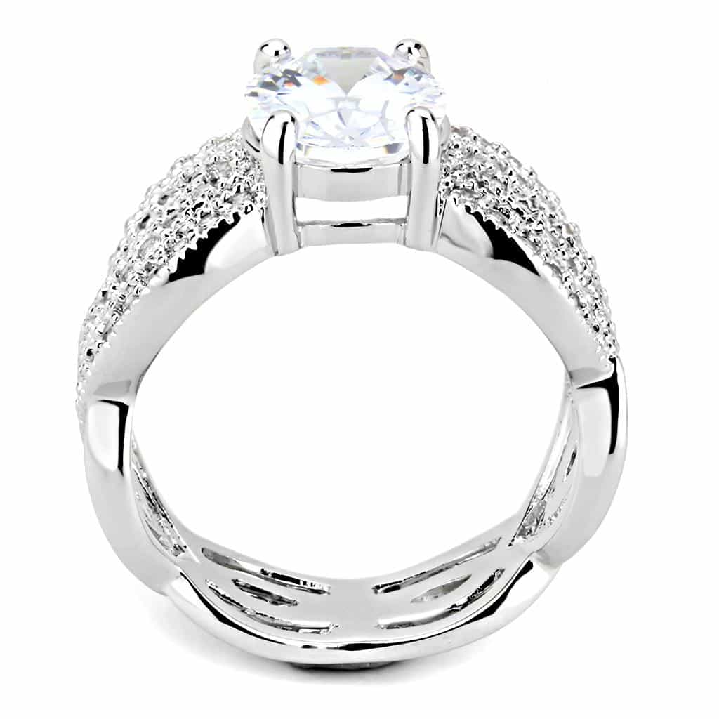 Brass CZ Round Solitaire Pavé Buckle Wide Ring view 8