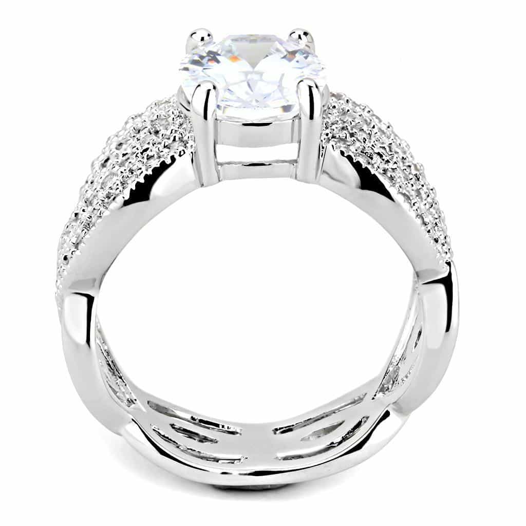 Brass CZ Round Solitaire Pavé Buckle Wide Ring view 3