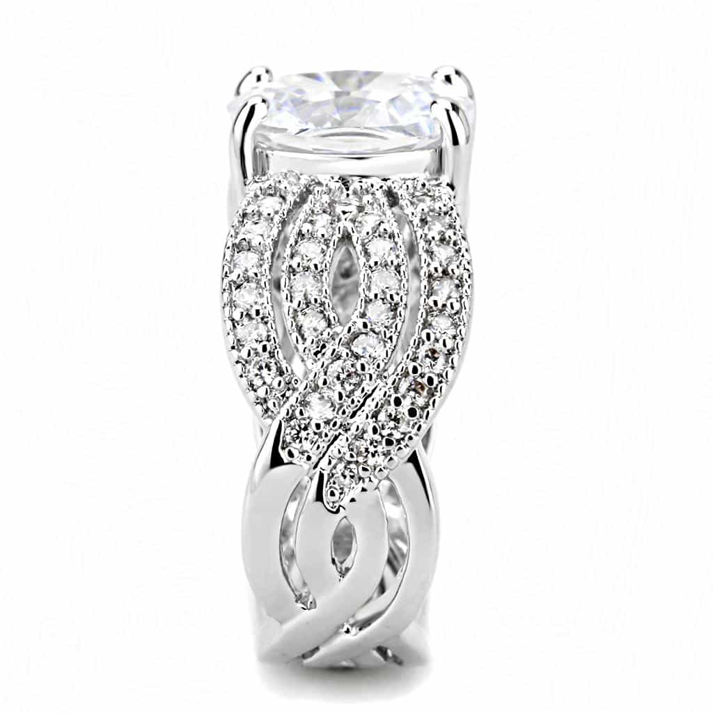 Brass CZ Round Solitaire Pavé Buckle Wide Ring view 9