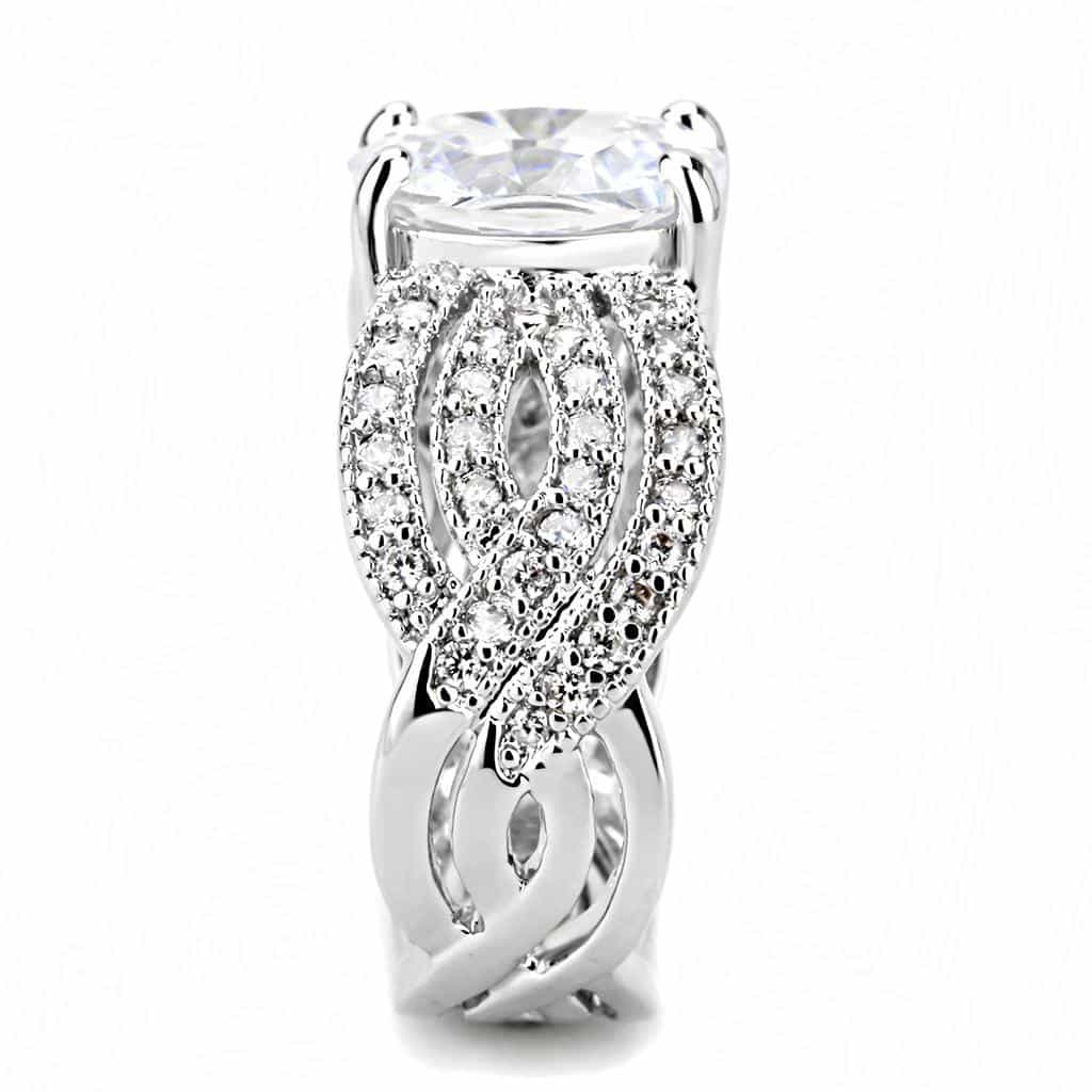 Brass CZ Round Solitaire Pavé Buckle Wide Ring view 4