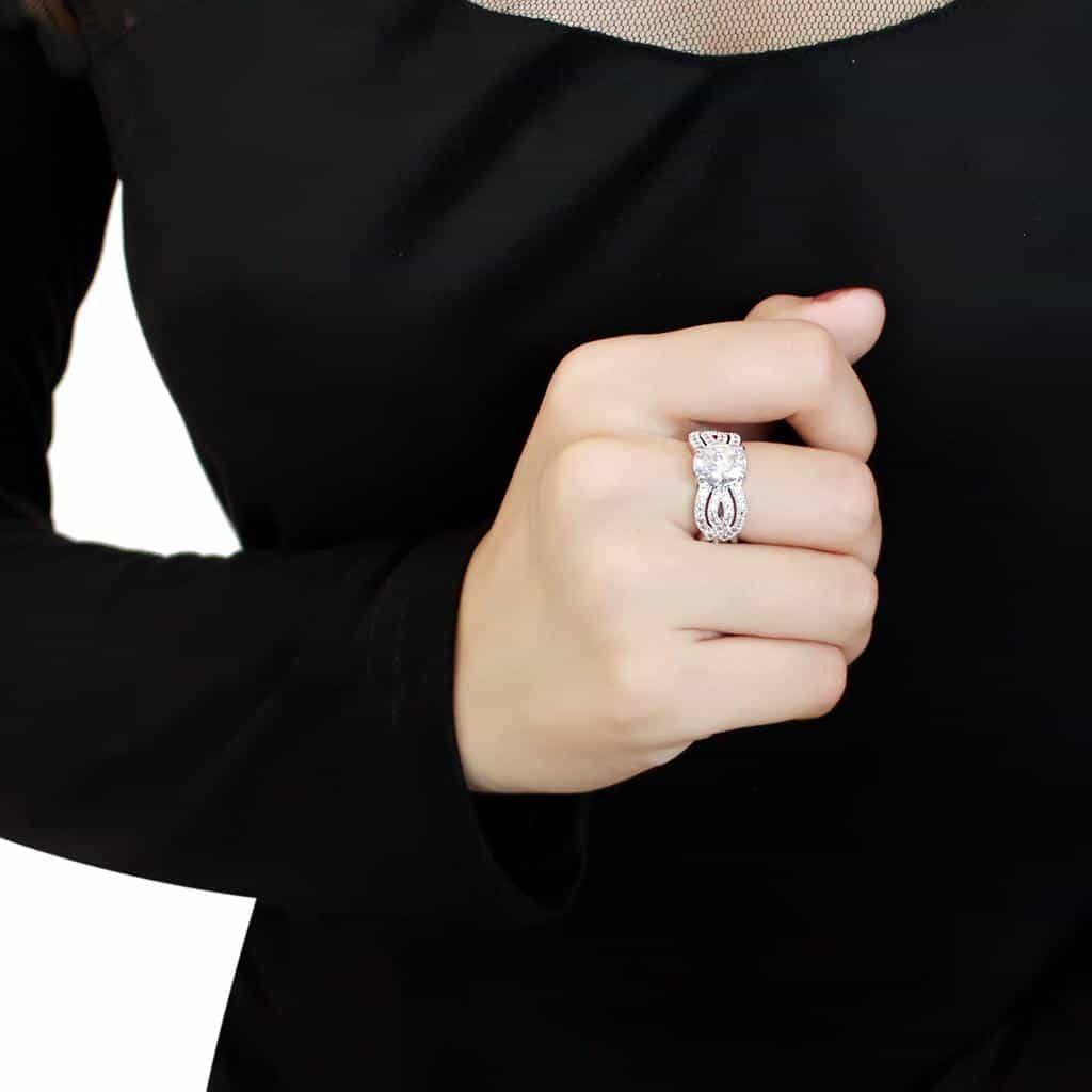 Brass CZ Round Solitaire Pavé Buckle Wide Ring view 10