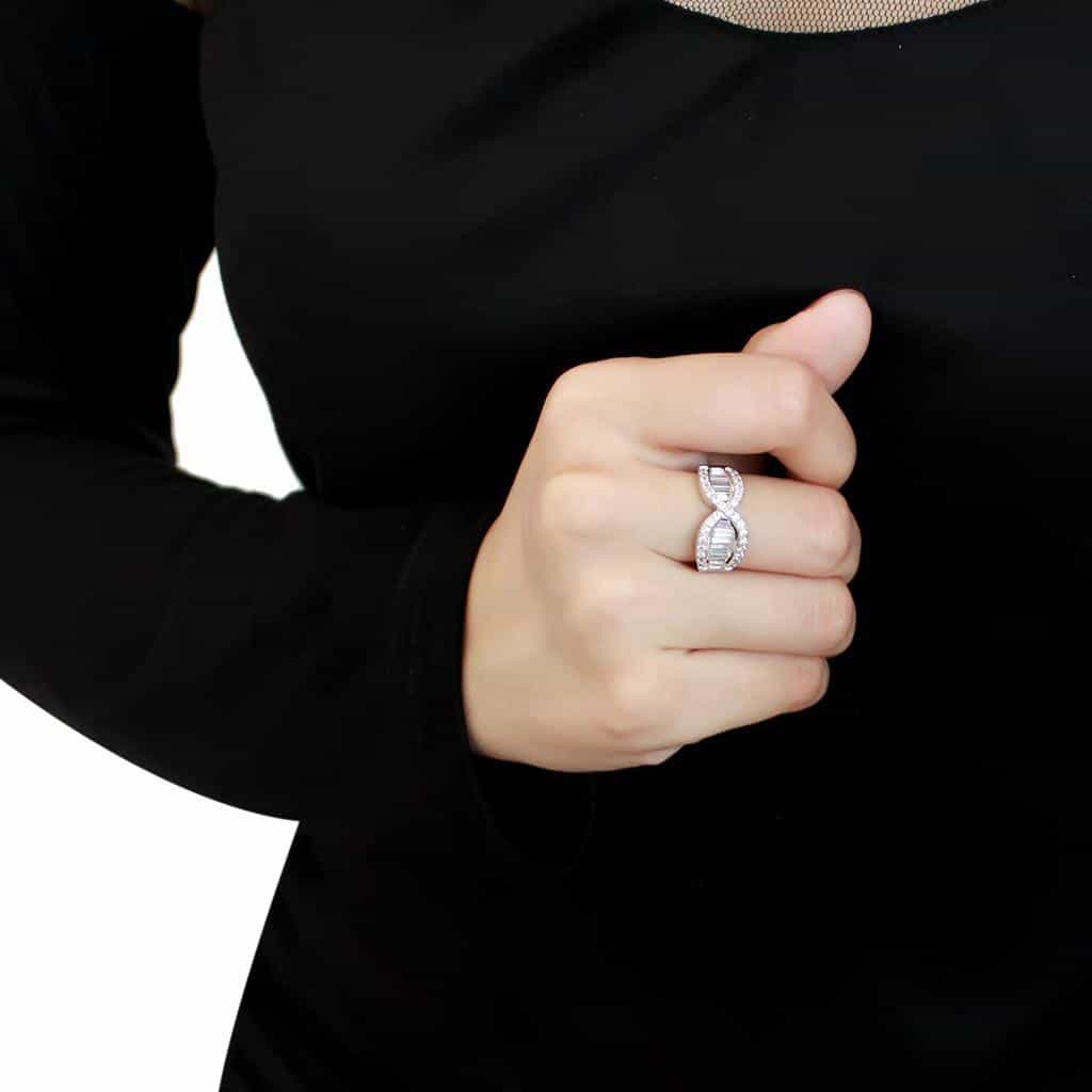 Brass CZ Baguette Infinity Crossover Ring | The Stainless Jewelry view 5