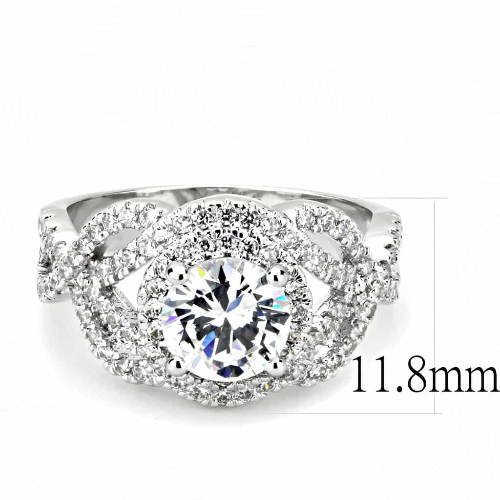Brass CZ Round Double Halo Twisted Ring | The Stainless Jewelry view 7