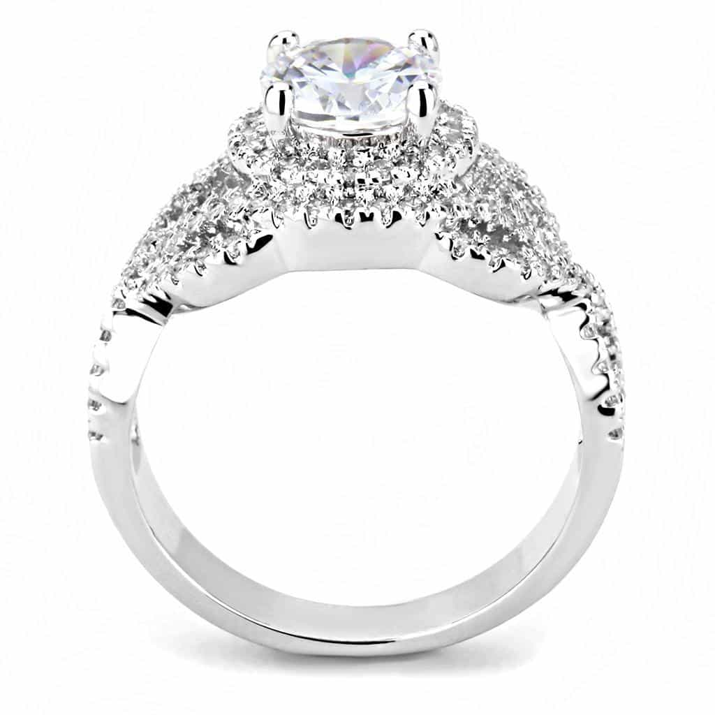 Brass CZ Round Double Halo Twisted Ring | The Stainless Jewelry view 3