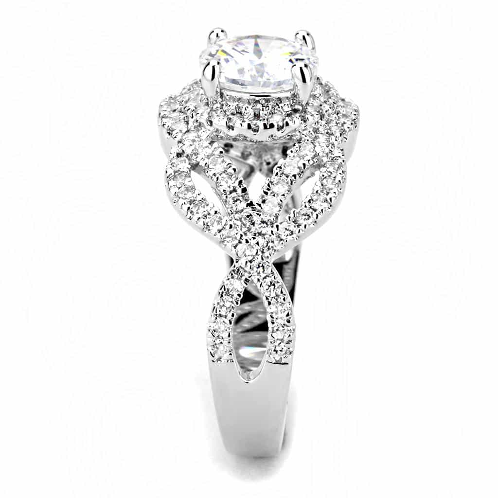 Brass CZ Round Double Halo Twisted Ring | The Stainless Jewelry view 9