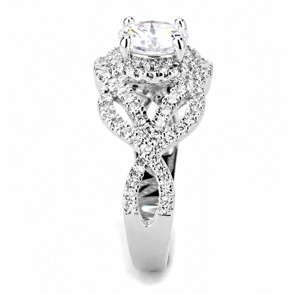 Brass CZ Round Double Halo Twisted Ring | The Stainless Jewelry view 4