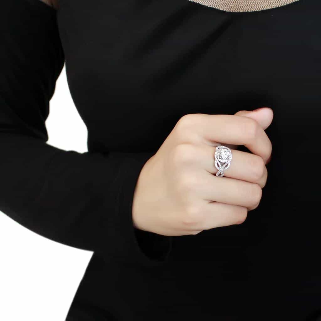 Brass CZ Round Double Halo Twisted Ring | The Stainless Jewelry view 10