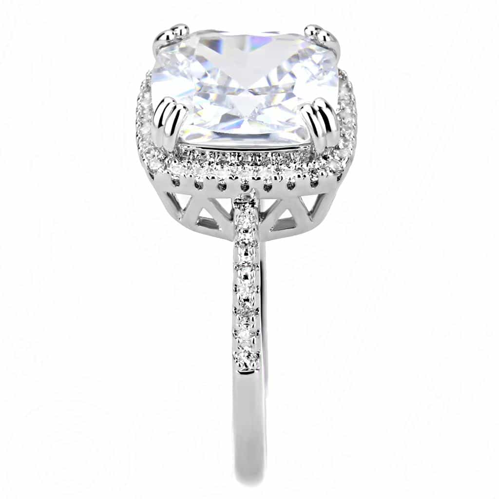 Brass CZ Cushion Halo Pavé Band Ring | The Stainless Jewelry view 9