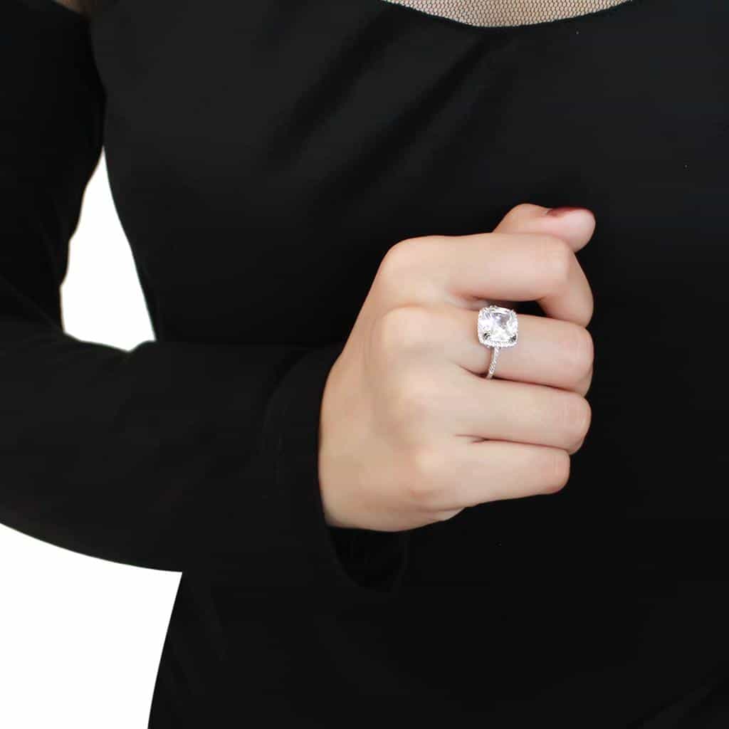 Brass CZ Cushion Halo Pavé Band Ring | The Stainless Jewelry view 10