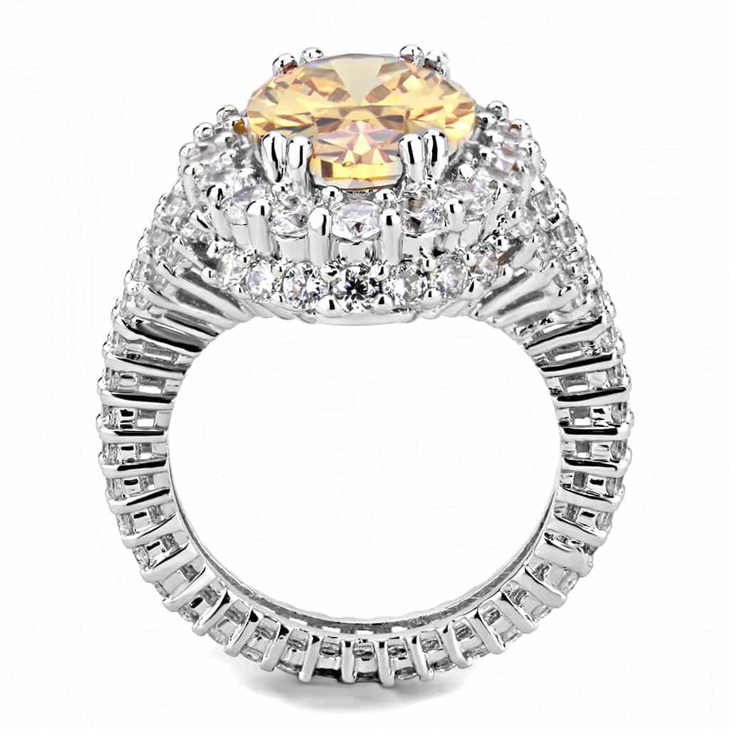 Brass Champagne CZ Oval Cluster Halo Ring | The Stainless Jewelry view 8