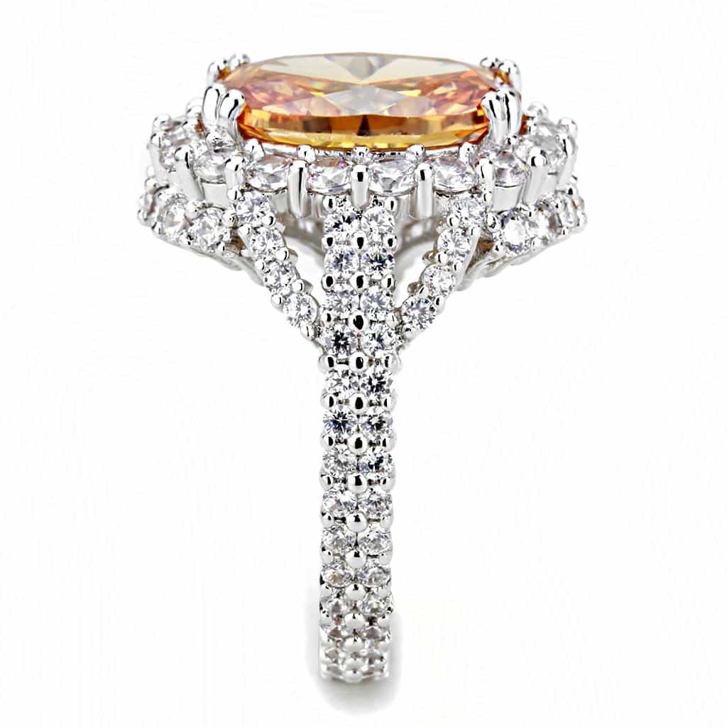 Brass Champagne CZ Oval Cluster Halo Ring | The Stainless Jewelry view 9