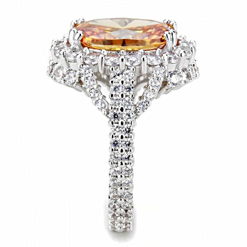 Brass Champagne CZ Oval Cluster Halo Ring | The Stainless Jewelry view 4