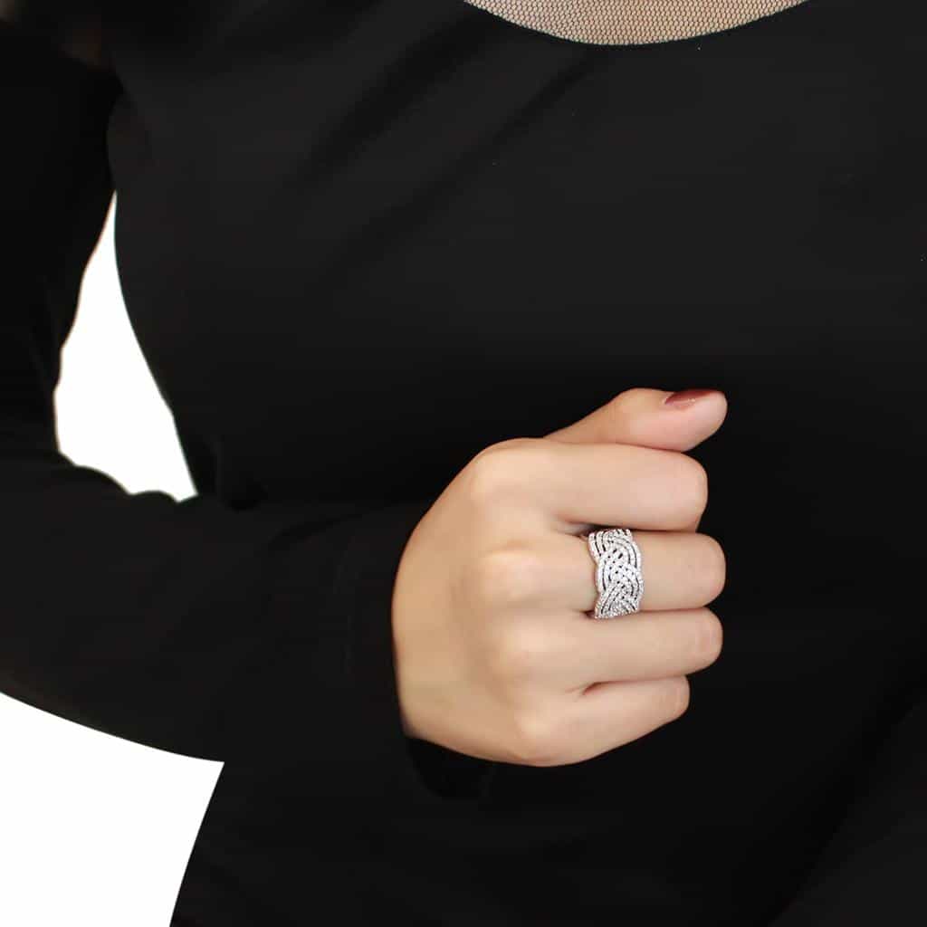 Brass CZ Pavé Braided Knot Wide Dome Ring | The Stainless Jewelry view 10