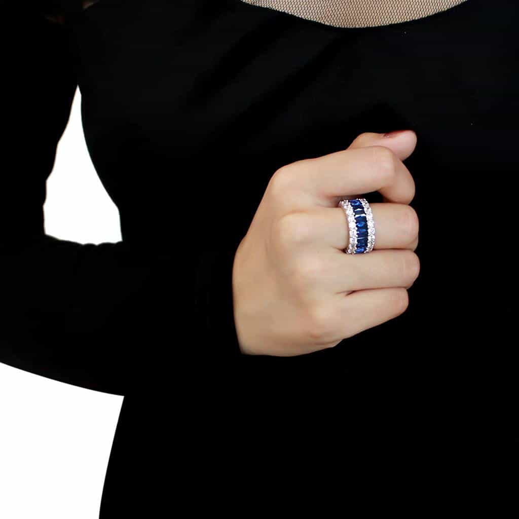 Brass Sapphire Baguette CZ Eternity Wide Ring view 10