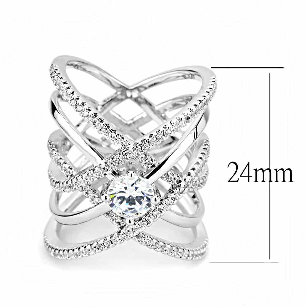 Brass CZ Round Solitaire X-Cross Pavé Ring view 2