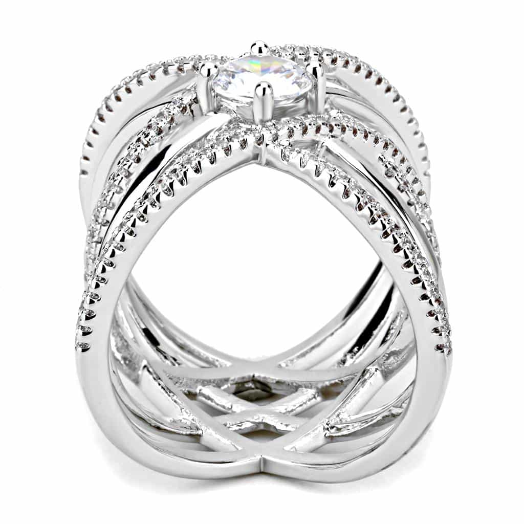 Brass CZ Round Solitaire X-Cross Pavé Ring view 8
