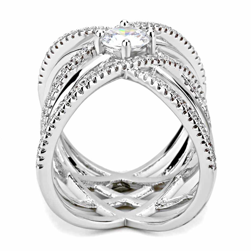 Brass CZ Round Solitaire X-Cross Pavé Ring view 3