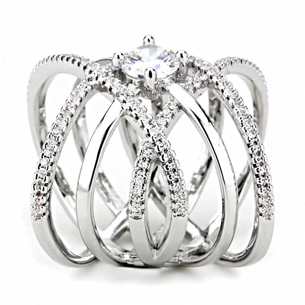 Brass CZ Round Solitaire X-Cross Pavé Ring view 9