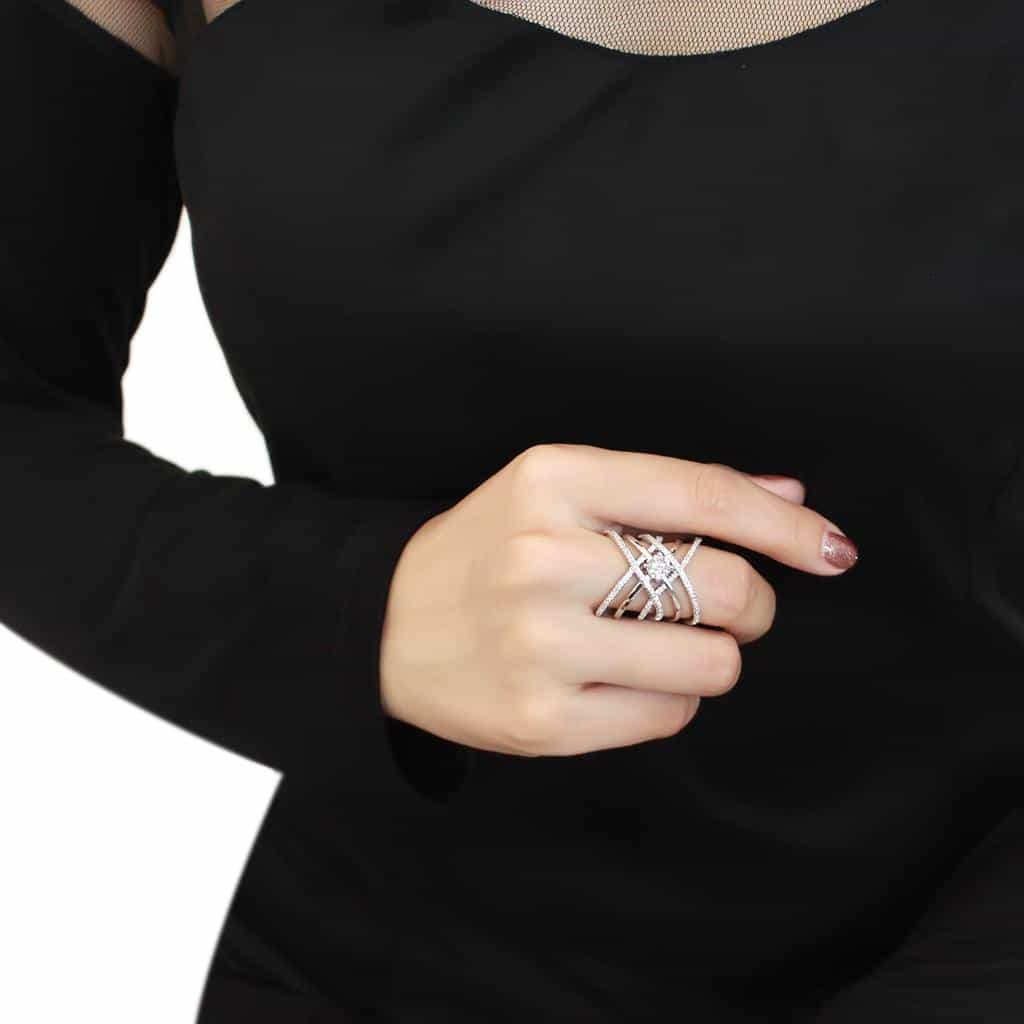 Brass CZ Round Solitaire X-Cross Pavé Ring view 10