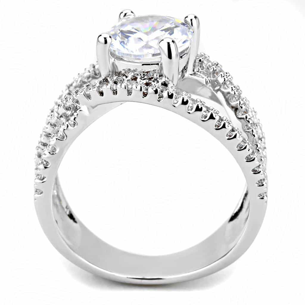 Brass CZ Round Solitaire Split Cathedral Ring view 3