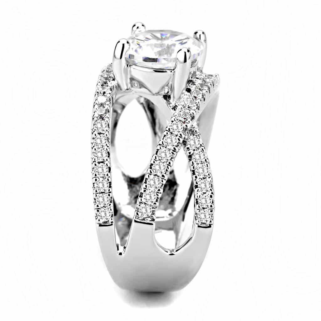 Brass CZ Round Solitaire Split Cathedral Ring view 4
