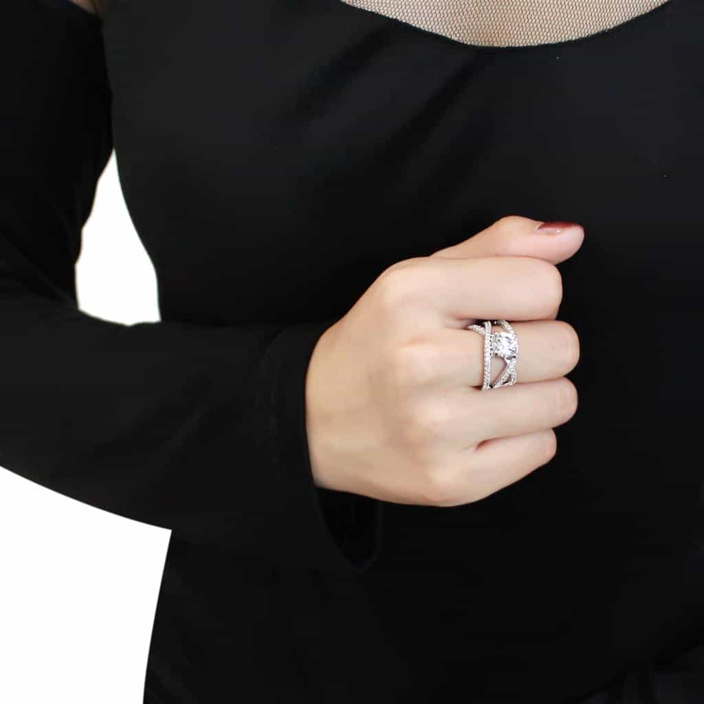 Brass CZ Round Solitaire Split Cathedral Ring view 5